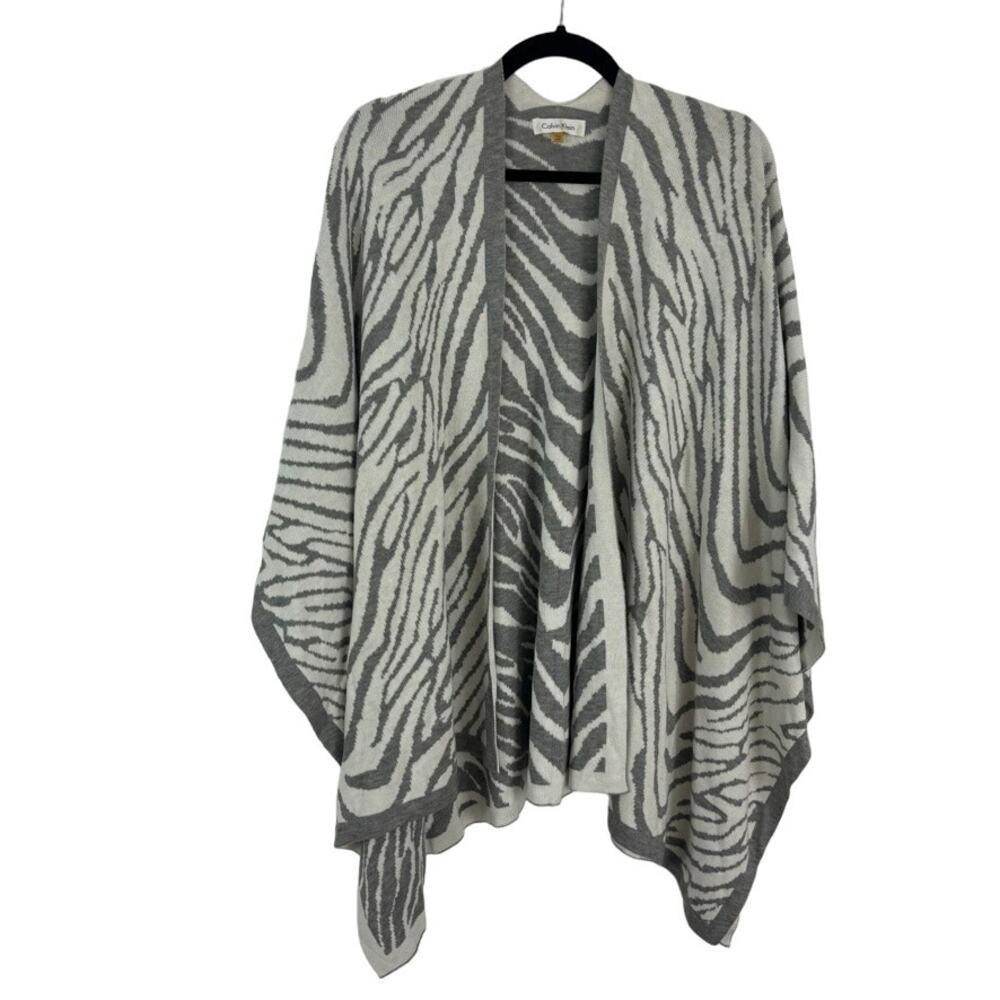 Calvin Klein Zebra Knit Poncho Wrap OS — Statement Animal Print